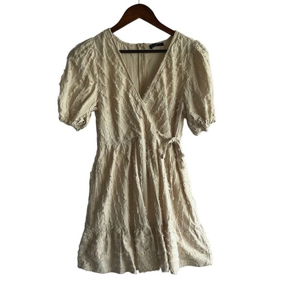 Women's Very J Light Tan Short Sleeve Wrap Dress - Picture 1 of 8